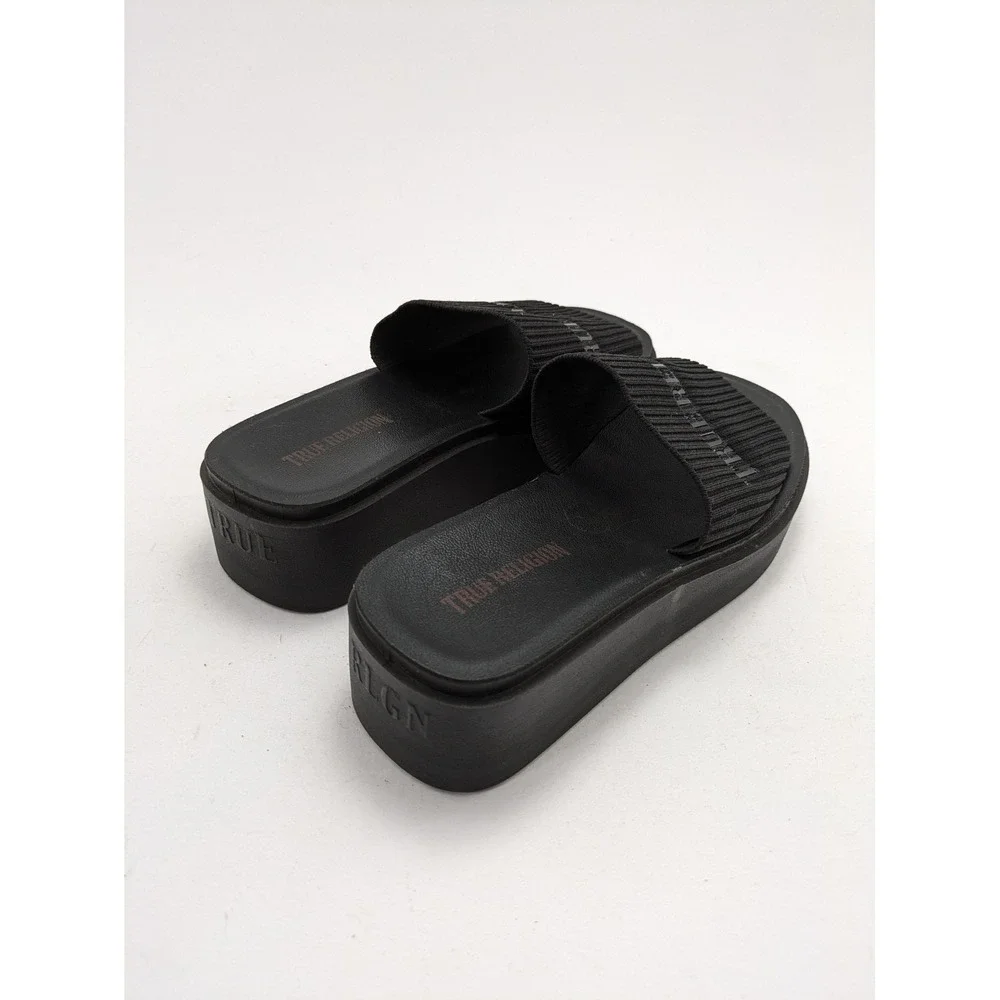 Womens True Religion Jann Black‎ Slip On Mules Fabric Platform Sandals Size 8